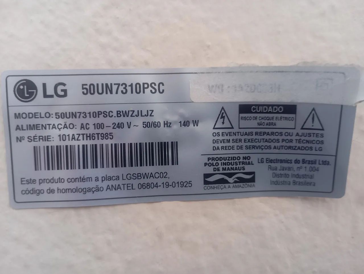 Televisor modelo LG 50un7310psc