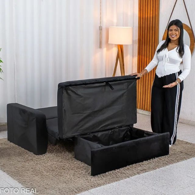Sofá Cama Casal c/ Baú Preto Frete Grátis - Até 12x  - Foto 3