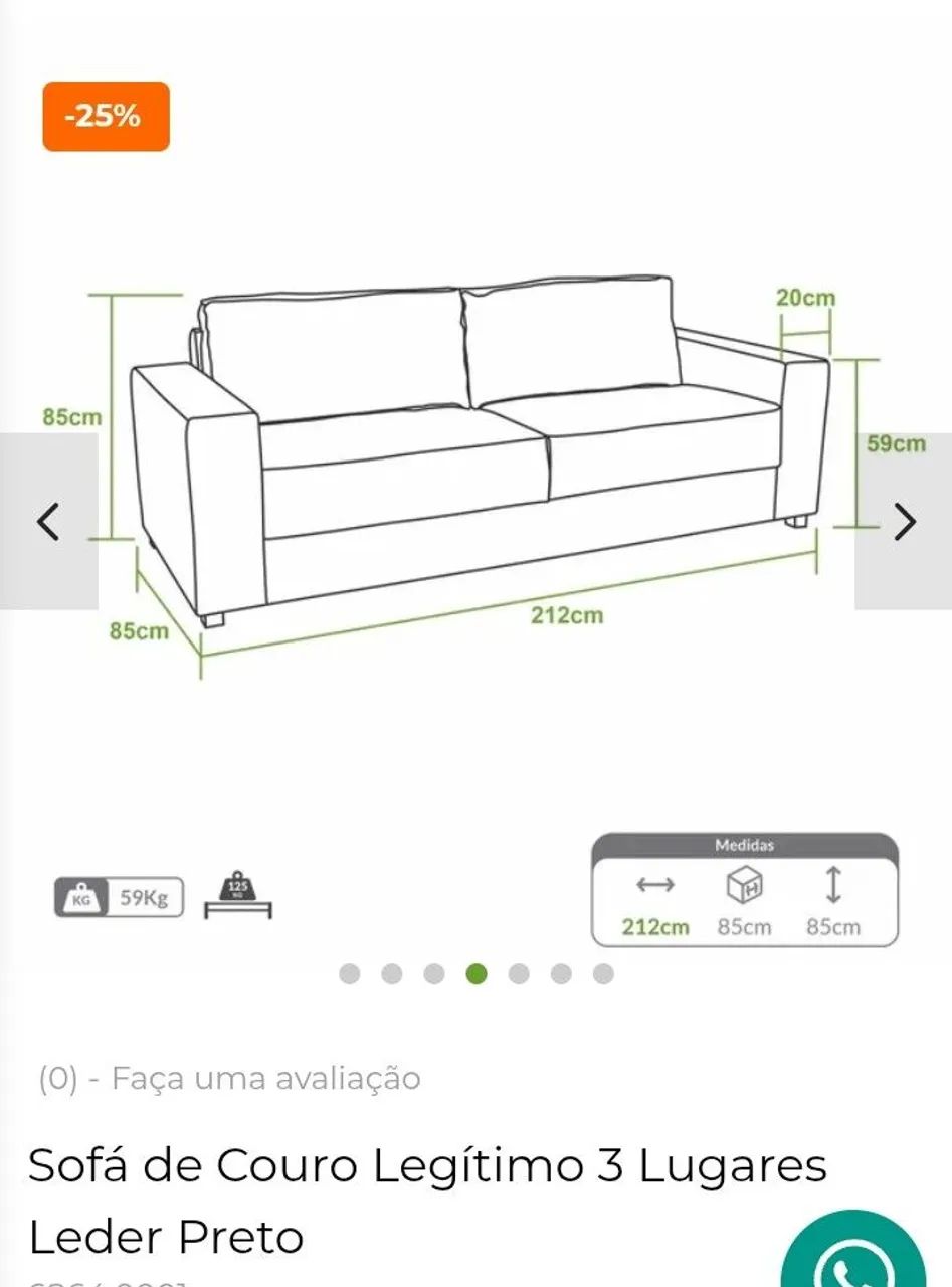 Sofá 100% Couro Legítimo Preto 3 Lugares (Impecável / Pouco Uso) - Foto 2