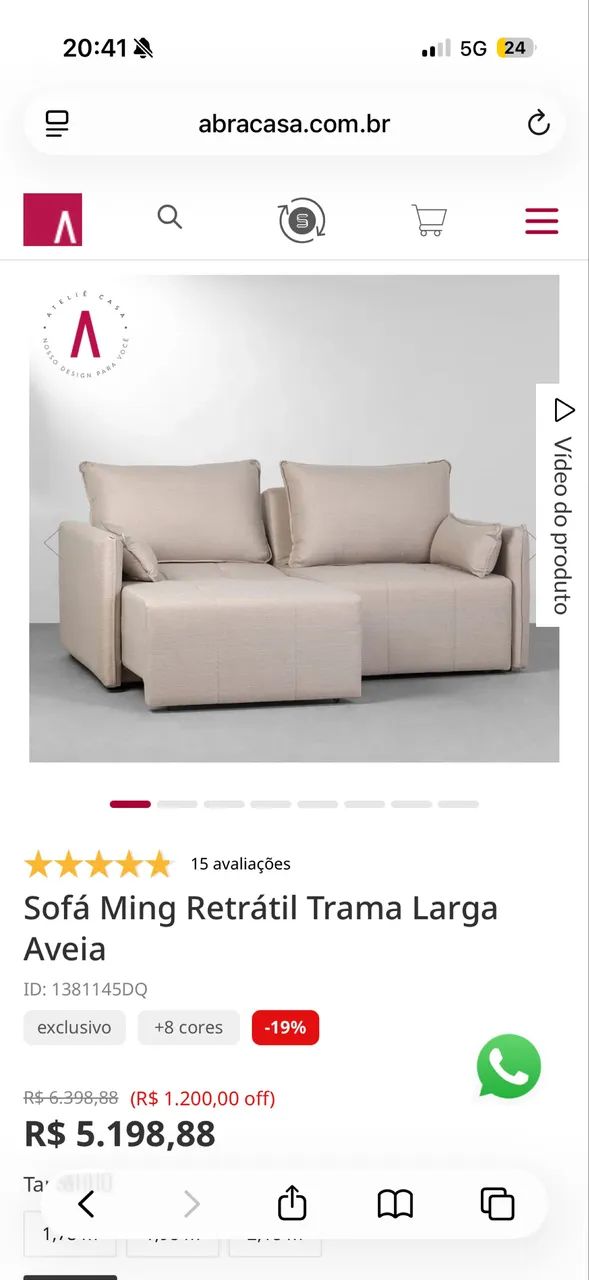SOFÁ RETRÁTIL SEM CAIXA ABRACASA 4 LUGARES - Foto 3