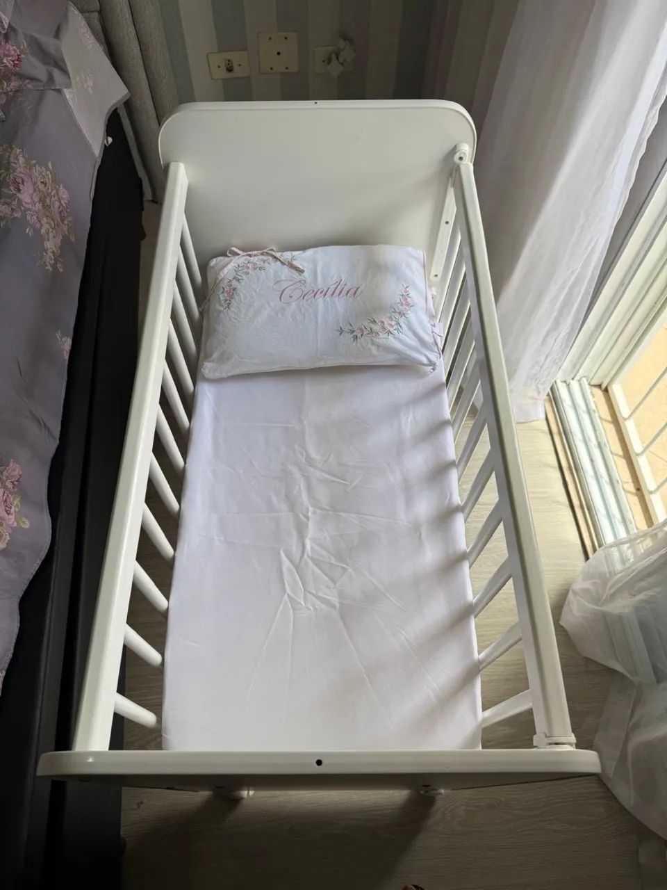 Mini Berço Grade Móvel C/ Colchão E 2 Regulagens De Altura Branco - Foto 6