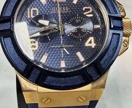 Relógio Guess Rigor W0247G3 Azul e Ouro Rosé 45mm Silicone - Foto 2