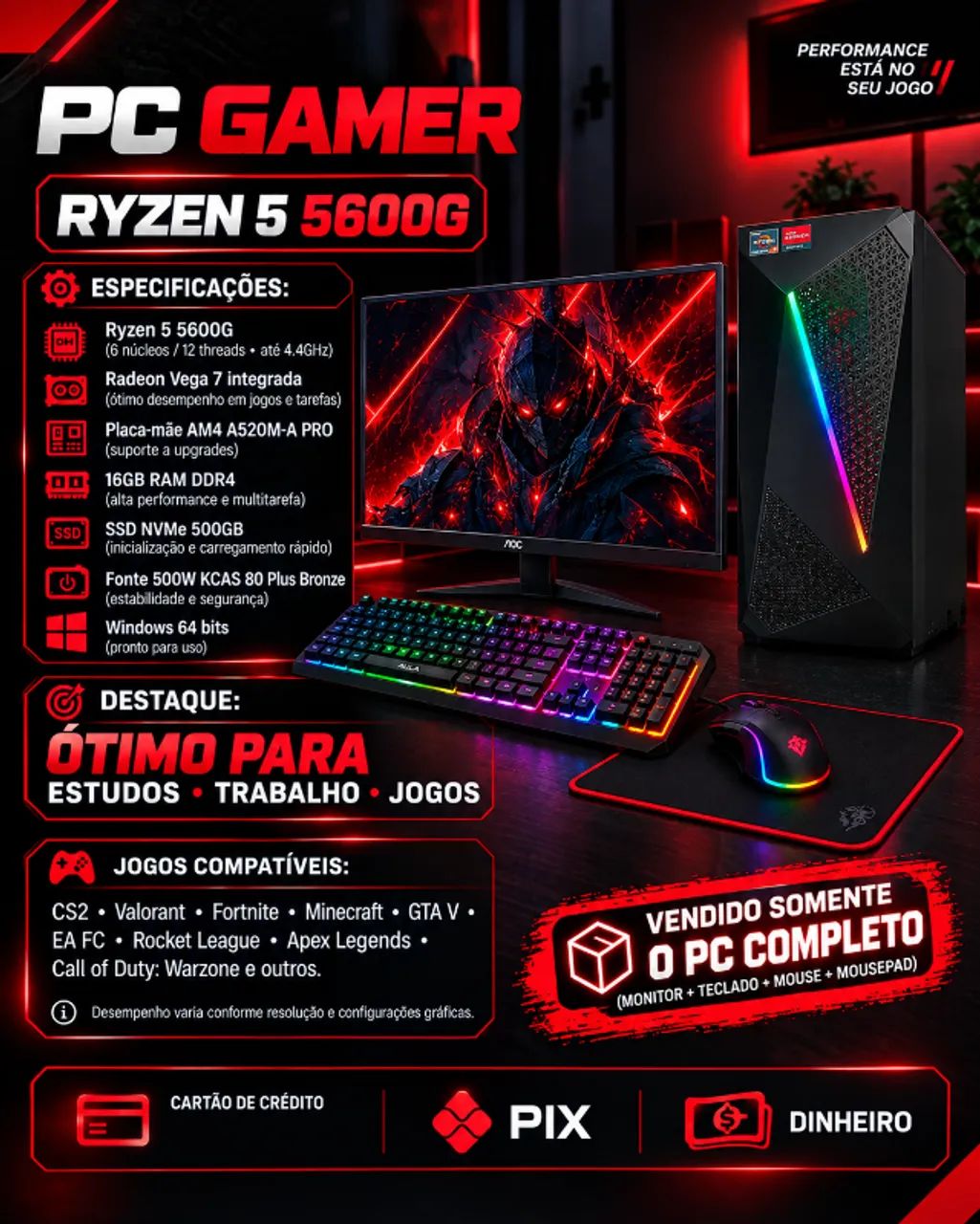 PC GAMER RYZEN 5 5600G - KIT COMPLETO
