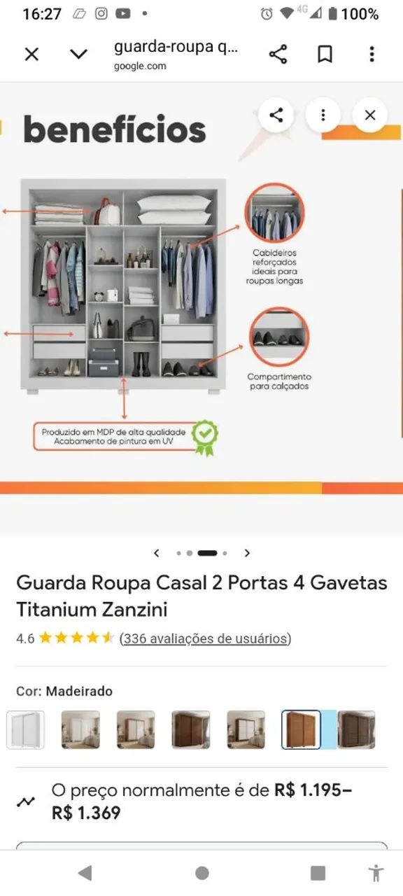 Guarda roupas 2 portas e correr  - Foto 3
