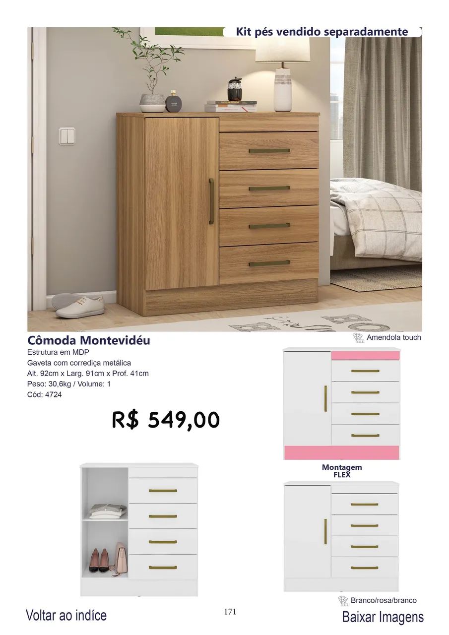 Cômoda Monte videu.  Pés de brinde 