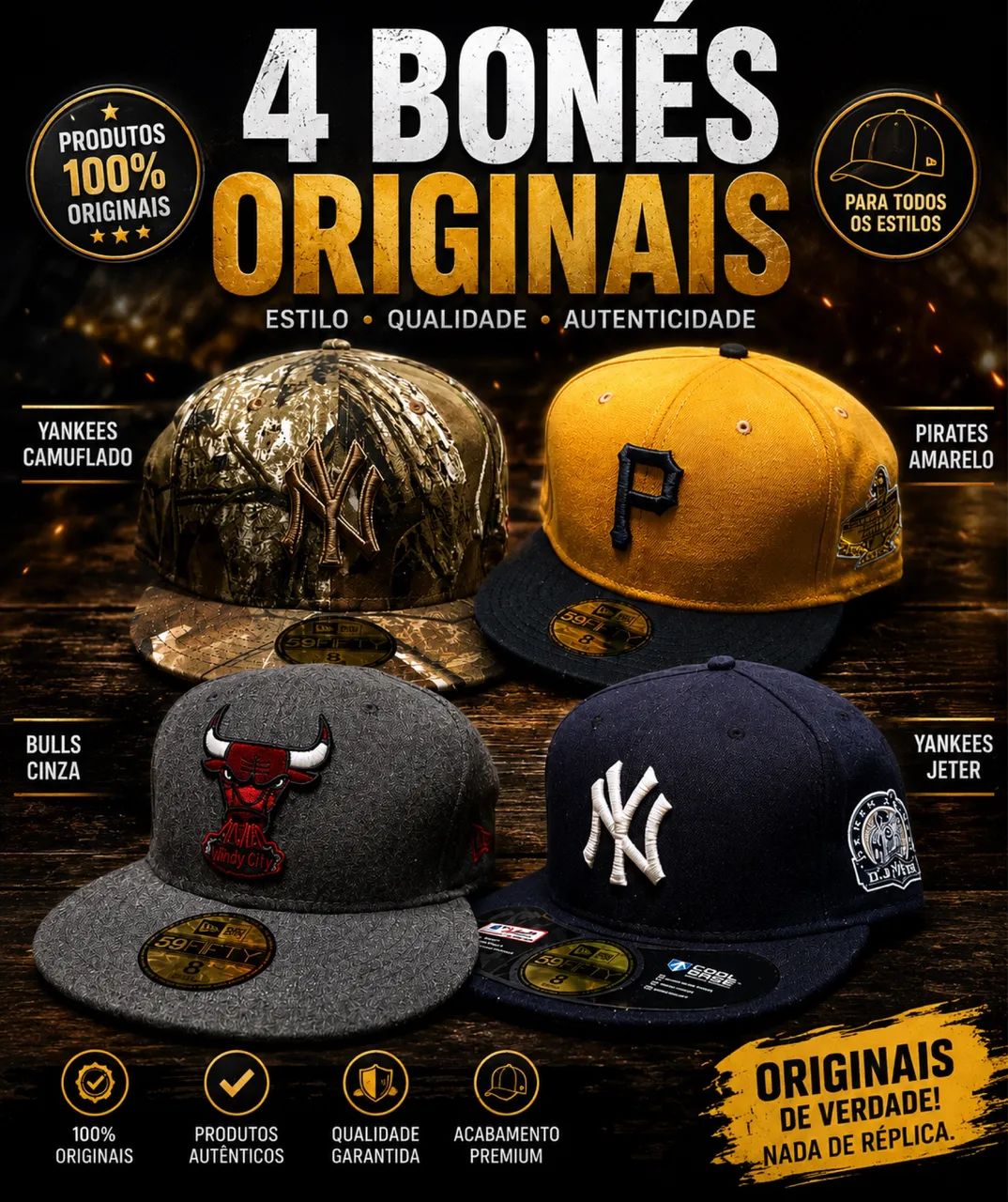  4 BONÉS NEW ERA 59FIFTY ORIGINAIS