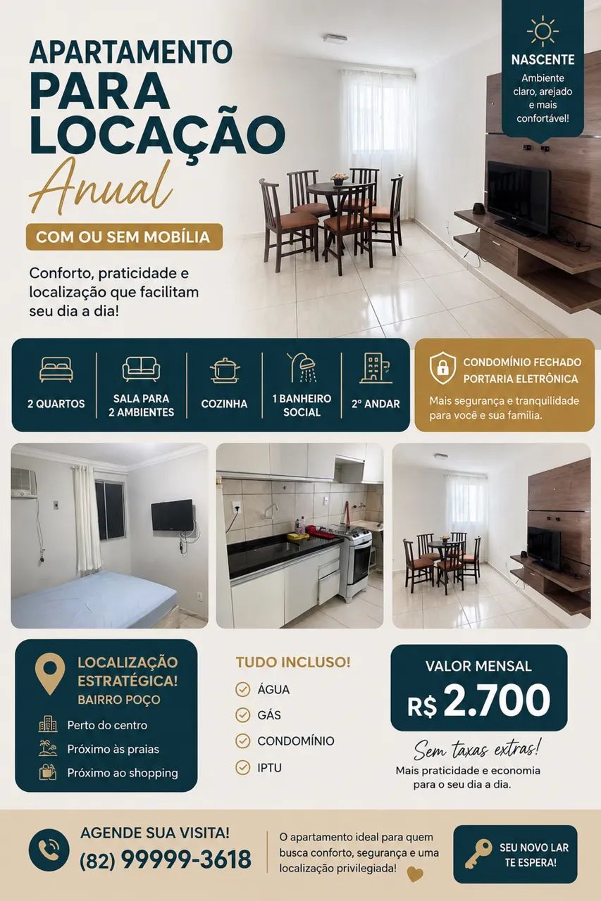 Apt 2 quartos no Poço, com ou sem mobilia
