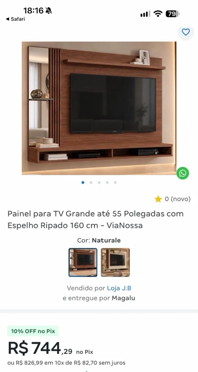 Hack/ Painel para TV Grande até 55 Polegadas com Espelho Ripado 160 cm - ViaNossa  - Foto 3