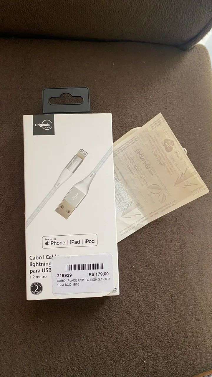 Cabo iPhone, iPad, iPod Entrada Lightning para USB 2.0