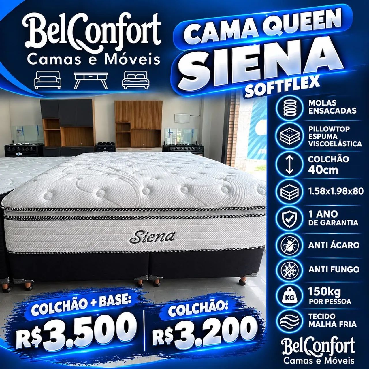Cama Queen de molas ensacadas linha de luxo 
