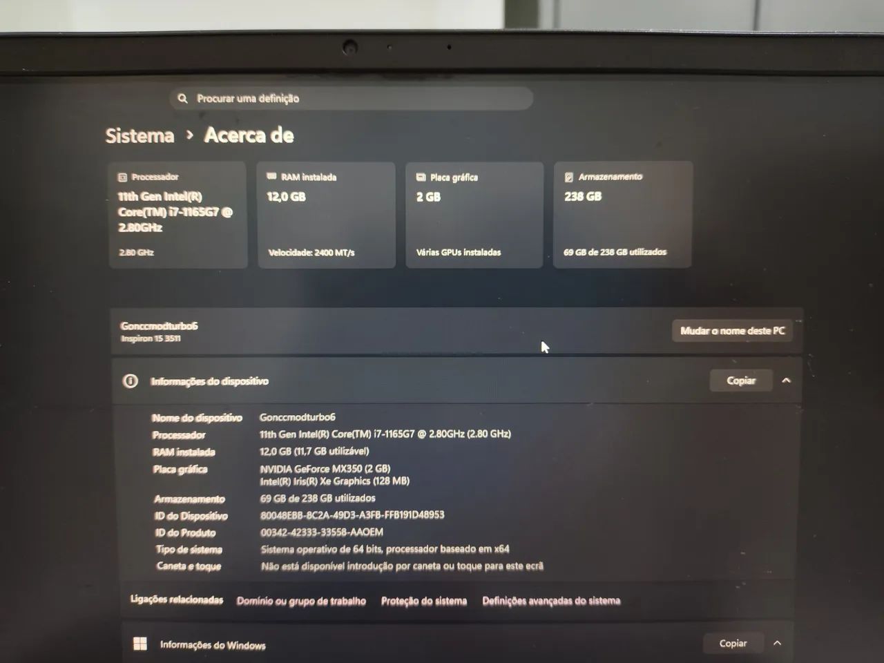Notebook dell Inspiron 15 3511 com 256 gigas e 12 gigas - Foto 4