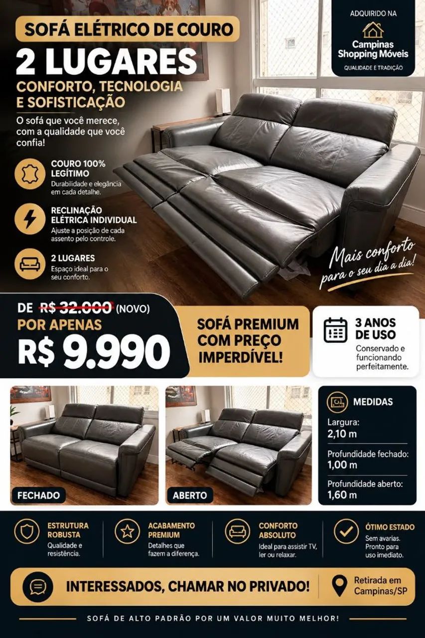 Sofá elétrico de couro 