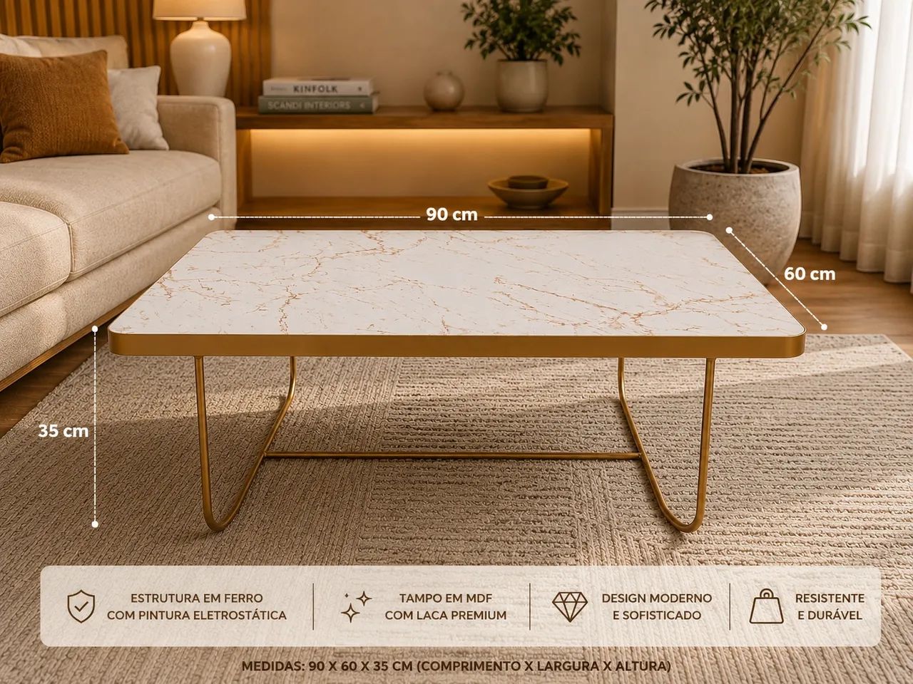 Mesa de centro moderna dourado com marmorizado  - Foto 5