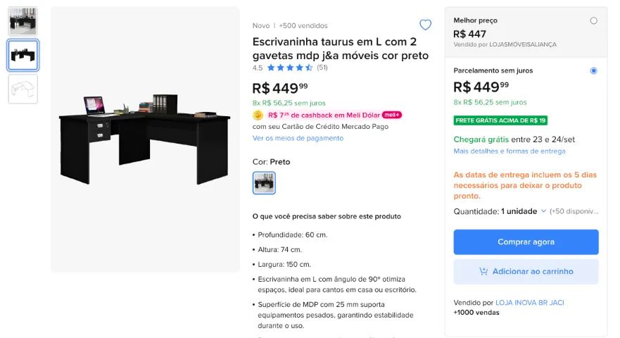 Mesa Escrivaninha em L com 2 gavetas - Foto 2