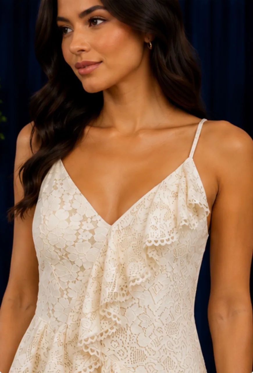 Vestido longo Renda Babado Farm Off White  - Foto 2