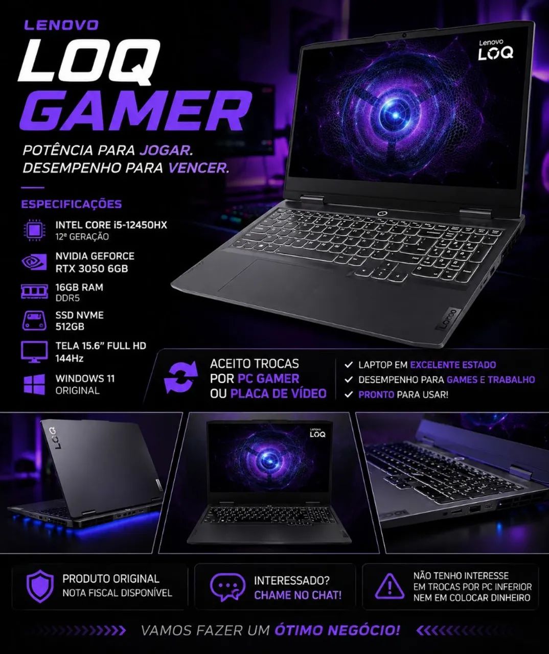LENOVO LOQ GAMER ? ALTO DESEMPENHO E EXCELENTE ESTADO