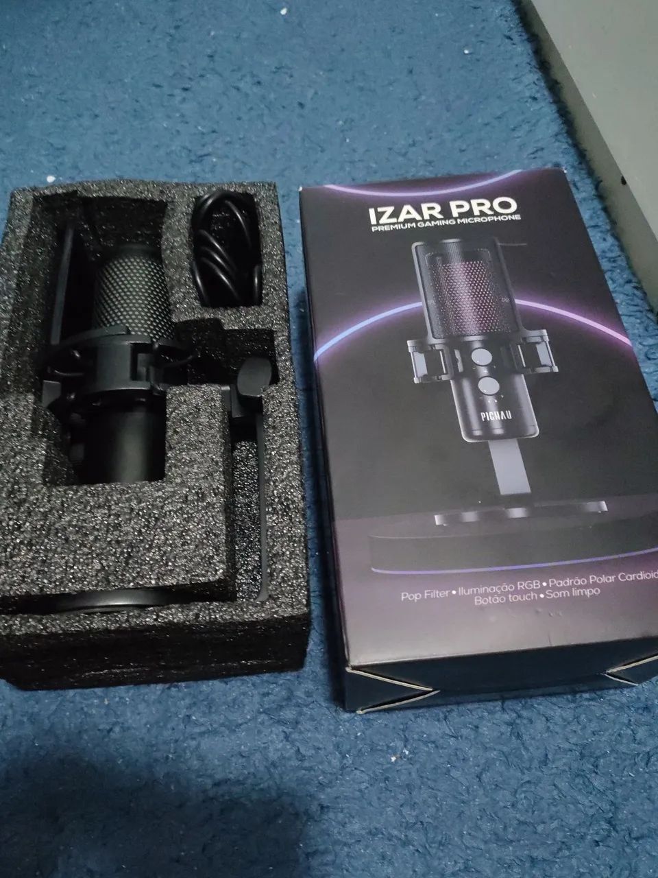 Microfone Pichau Izar Pro PFT, RGB, USB, Preto Microfone Condensador 