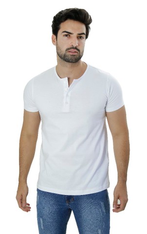 Camiseta Henley Branca possui botões frontais que garante um visual mais alinhado - Foto 4