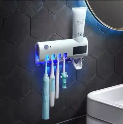 Suporte para Escovas de Dente com Dispenser de Pasta e Esterelização UV - Foto 3