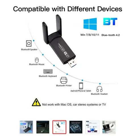 Adaptador Wi-fi usb 3.0 1300Mbps bluetooth - Foto 2