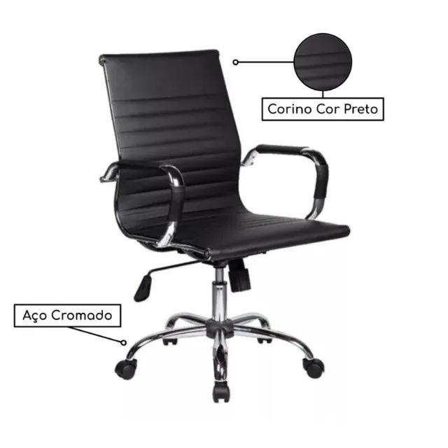 Cadeira Diretor Charles Eames Esteirinha Preto Conforto Ergonômico Modelo PME 32887 - Foto 2