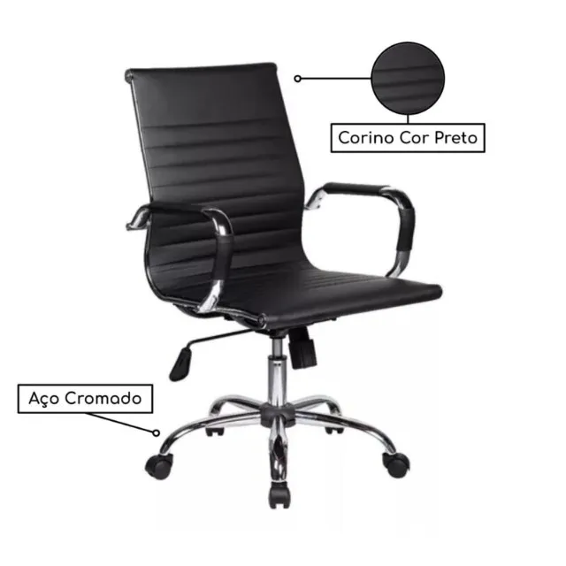 Cadeira Diretor Charles Eames Esteirinha Preto Conforto Ergonômico Modelo PME 32887