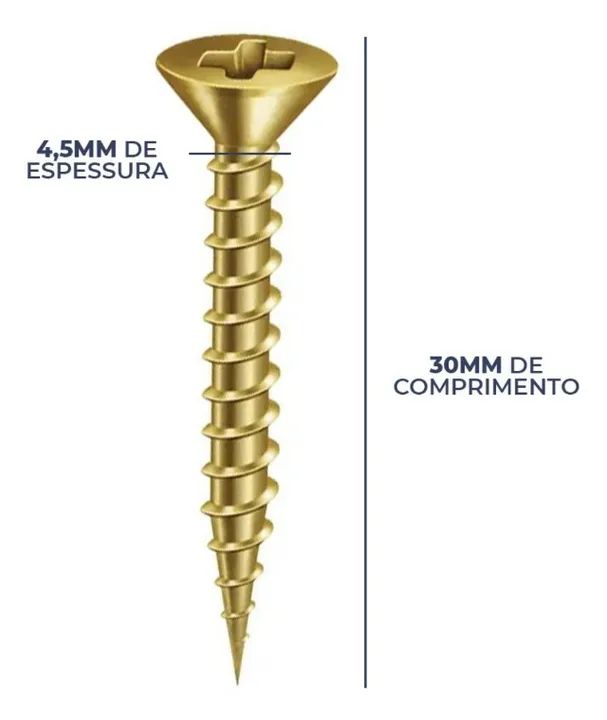 Parafuso Chipboard Cabeça Chata Philips 4,5 x 30, bicromatizado, caixa com 500 Peças, New- - Foto 3