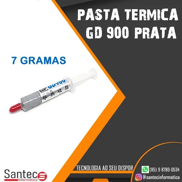Pasta térmica 7g GD900 Prata com Excelente Condutividade.