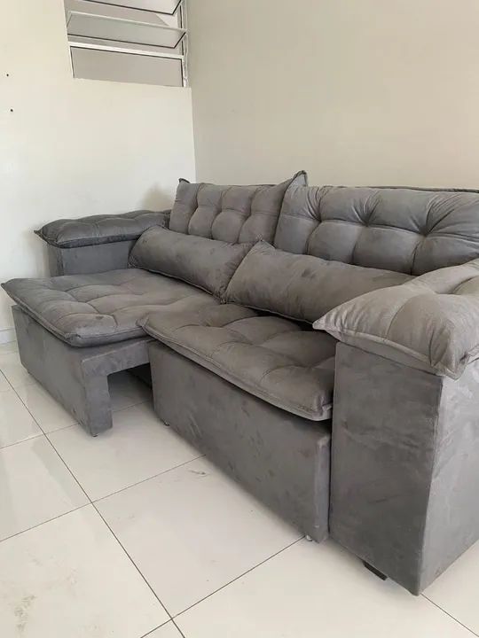 Sofá de Canto Cinza - Novo
