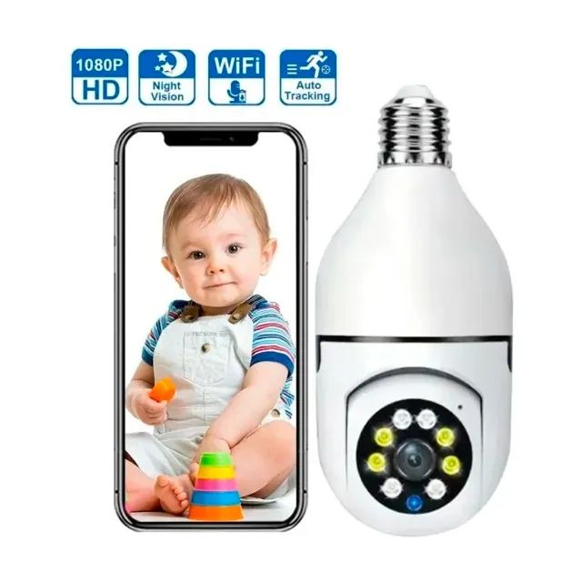 Câmera Lâmpada De Segurança 360° Wi-fi IP66 Soquete E27 Visão Noturna Branco - Foto 5