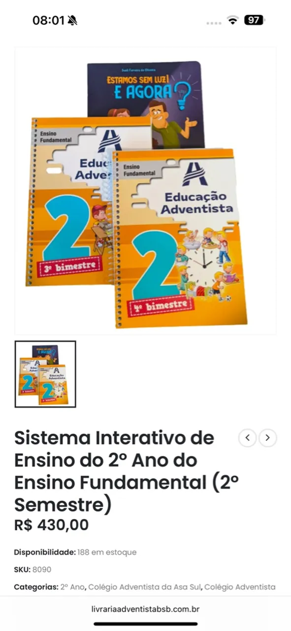 Livros 2º ano Colégio adventista