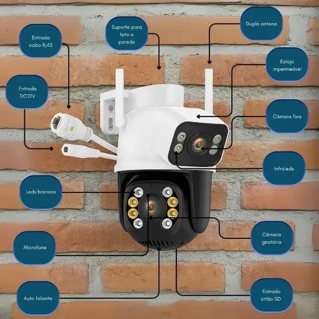 CAMERA DE SEGURANÇA WI-FI 2 LENTES DETECÇAO MOVIMENTO - Segurança
