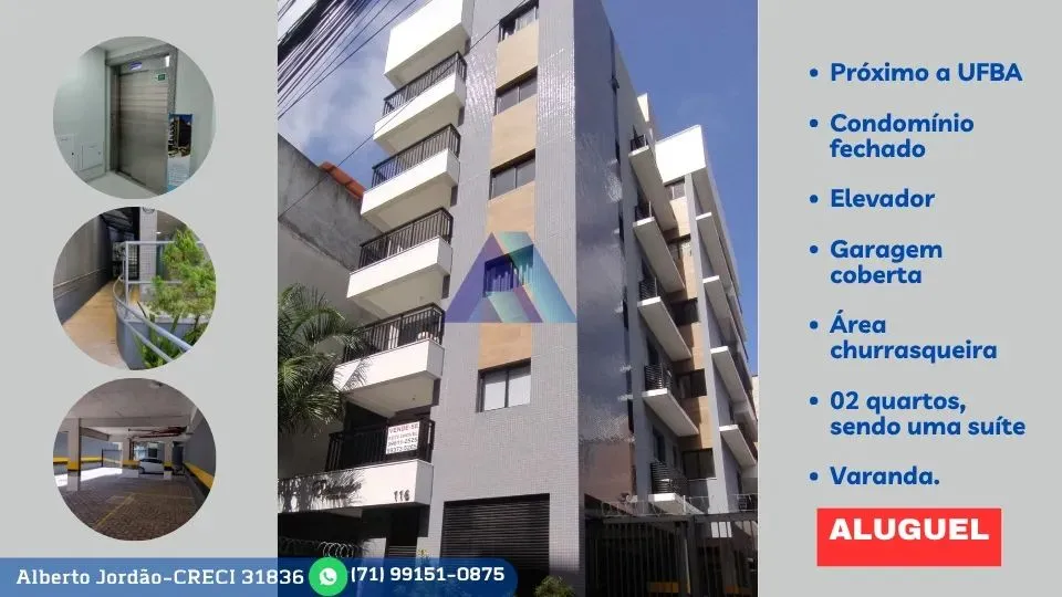Apartamento para alugar, 2 quartos, sendo 1 suíte, Federação, 56m², varanda, sala, elevado