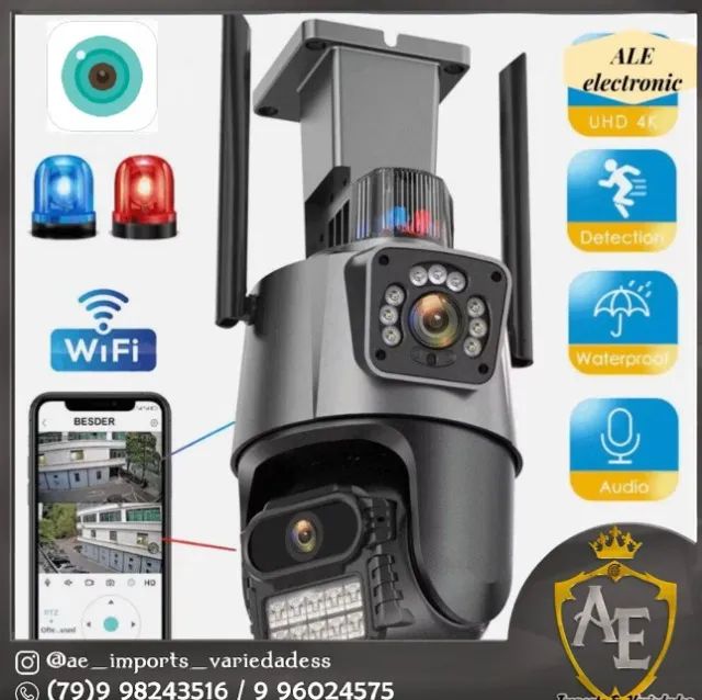 camera segurança wifi dupla imagem com sirene