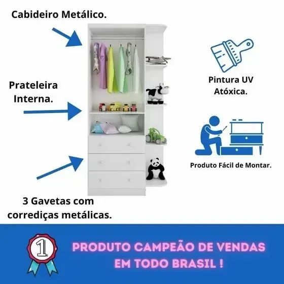 Guarda Roupa Infantil Luna 100% MDF com Prateleiras - Peroba ( Promoção) - Foto 3