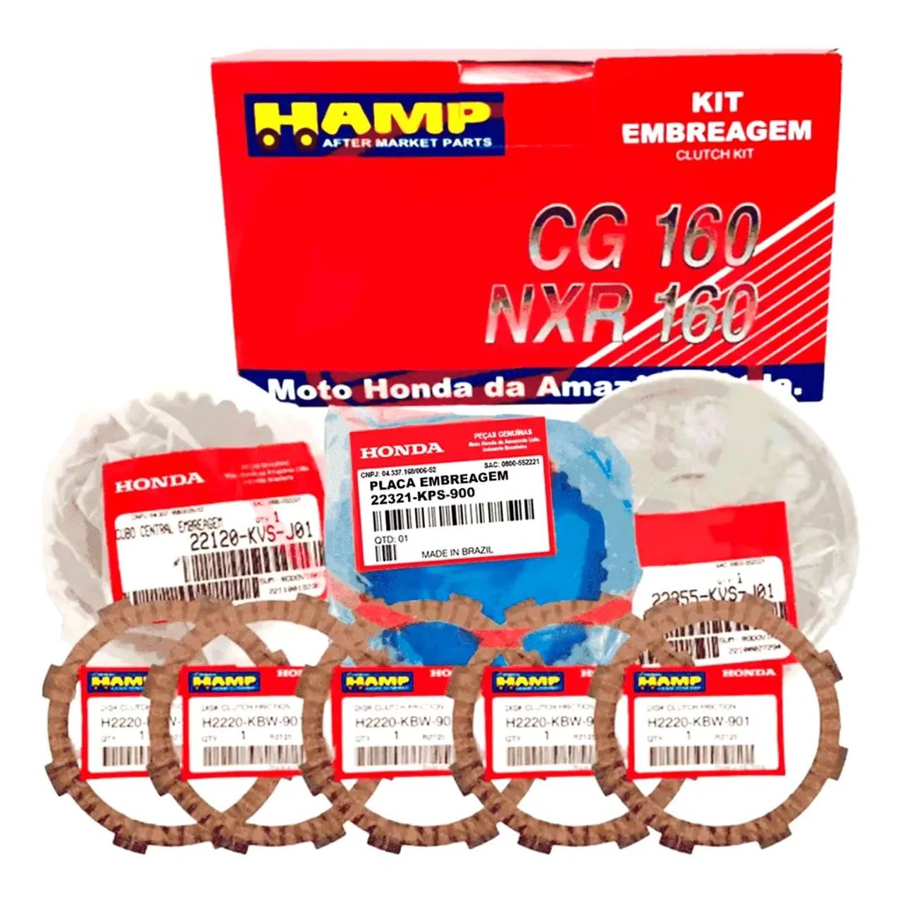 0Kit Embreagem Cg Fan Start Titan 160 Nxr Bros 160 Honda Hamp H0620-KVS-J00 Original