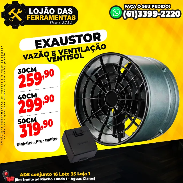 Exaustor 30cm 40cm e 50cm Vazão e Ventilação Ventisol