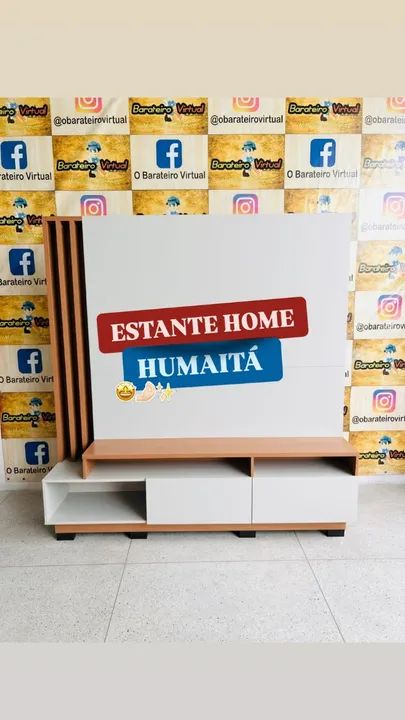 Estante Home Theater com Led Para TV até 75 Polegadas 2 Portas Humaitá Off White Matte/Fre