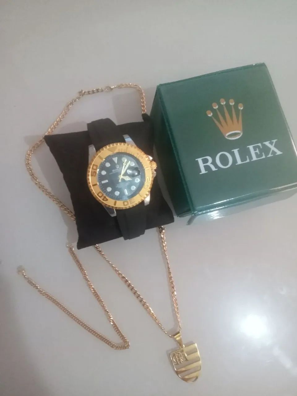 Kit Relógio, Corrente e Pingente Dourados - Foto 4