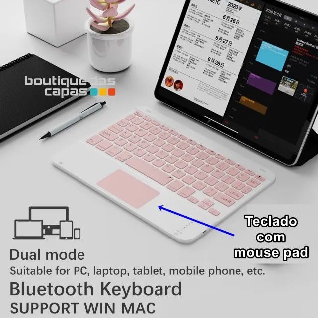 Teclado Sem Fio Bluetooth Com mouse TouchPad Celular iphone ipad tablet notebook - Foto 3