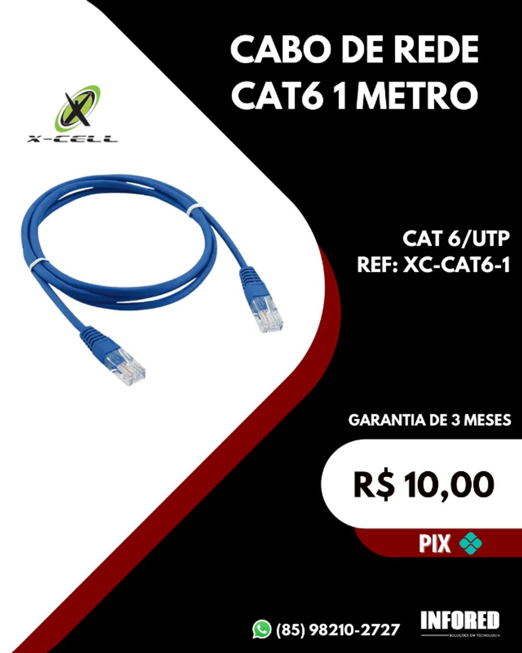 Cabo de rede CAT6 1 metro X-cell XC-CAT6-1