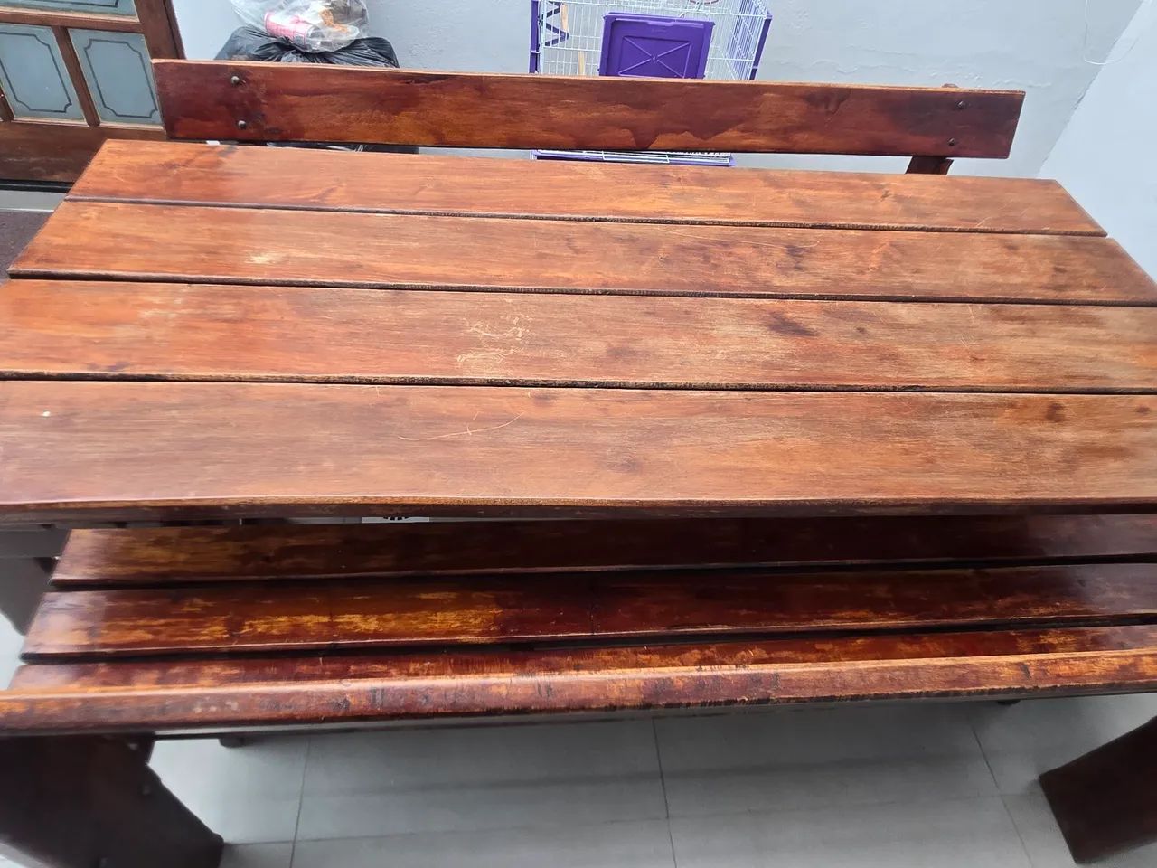 Mesa madeira maciça, bancos e cadeiras  - Foto 4