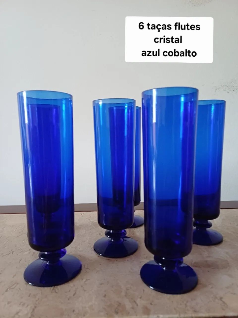 Conjunto Taças Flute - Cristal Azul Cobalto