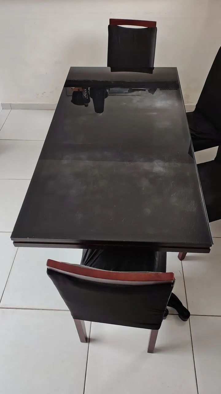 Mesa retangular 6 cadeiras com vidro