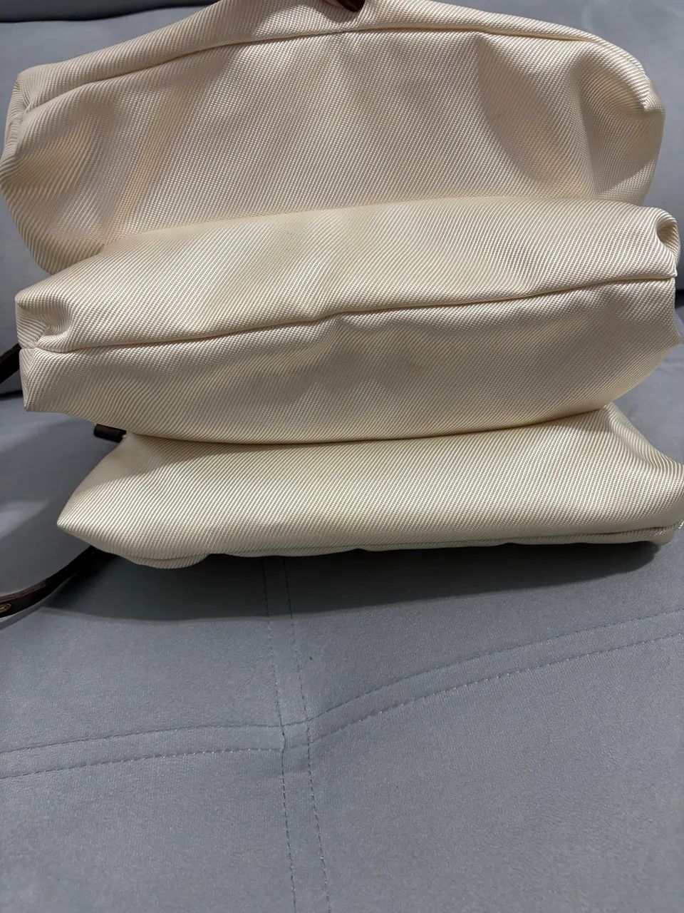 Bolsa couro marrom e tecido  - Foto 4