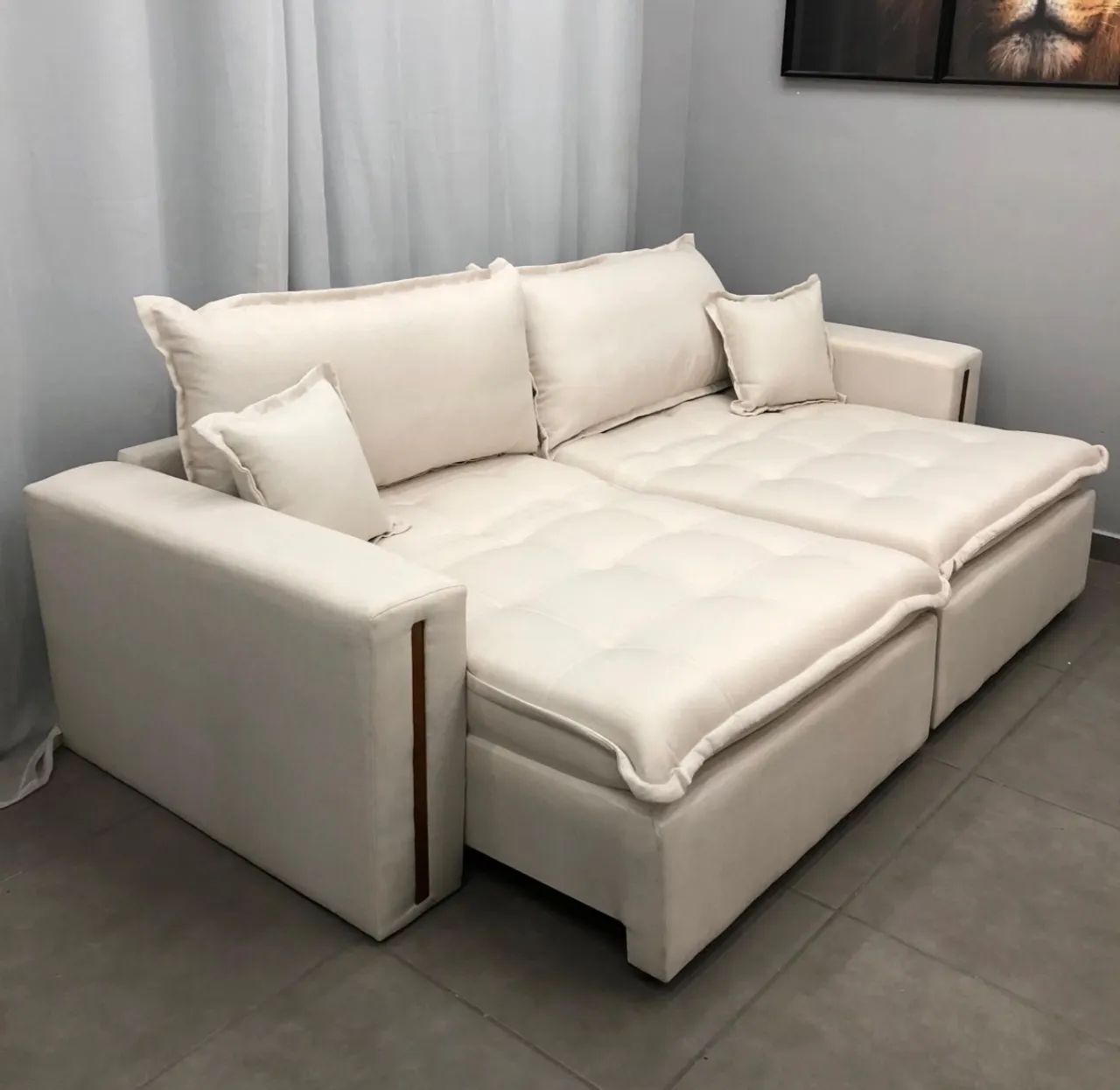 Sofá Cama em Linho  Retrátil e Reclinável 240cm p876
