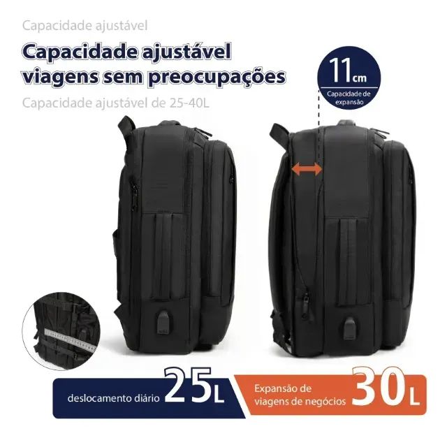 Mochila Preto Liso Com Faixa Impermeável com Expansão  - Foto 4