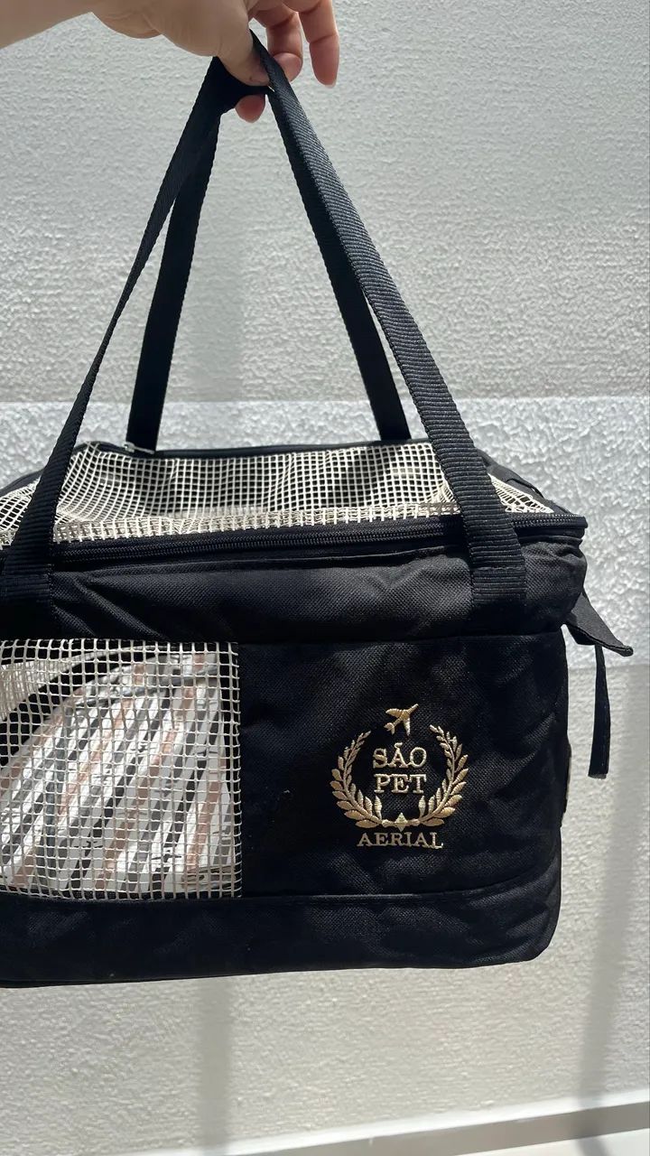 Bolsa de transportes aéreos para caes gatos avião preto 43x32x24cm São Pet