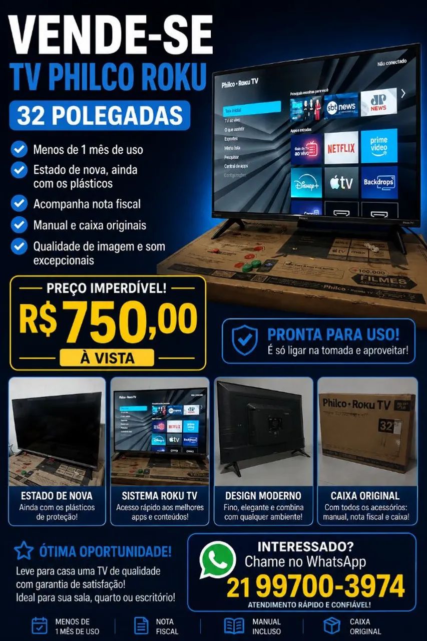 Tv roku philco 32 polegadas semi nova