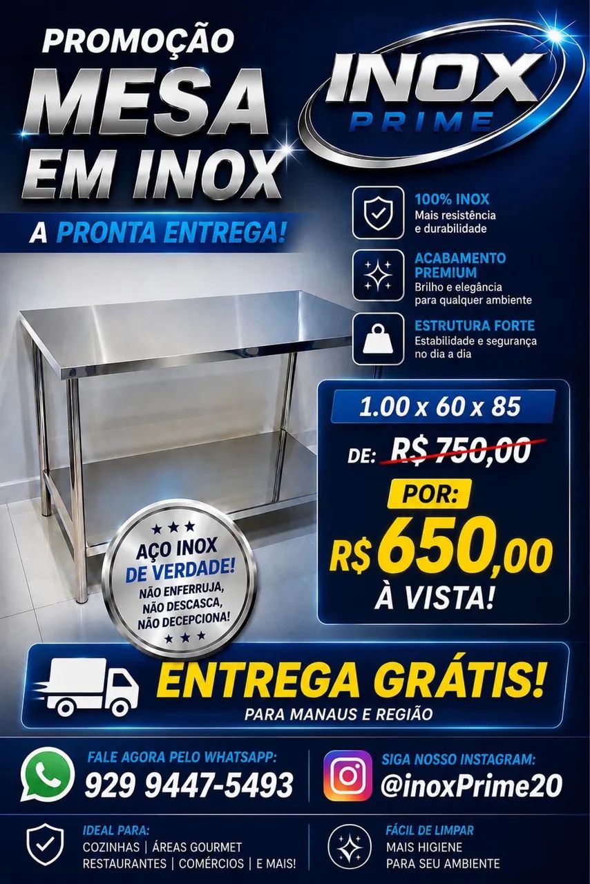 Mesa inox de 1 metro a pronta entrega 